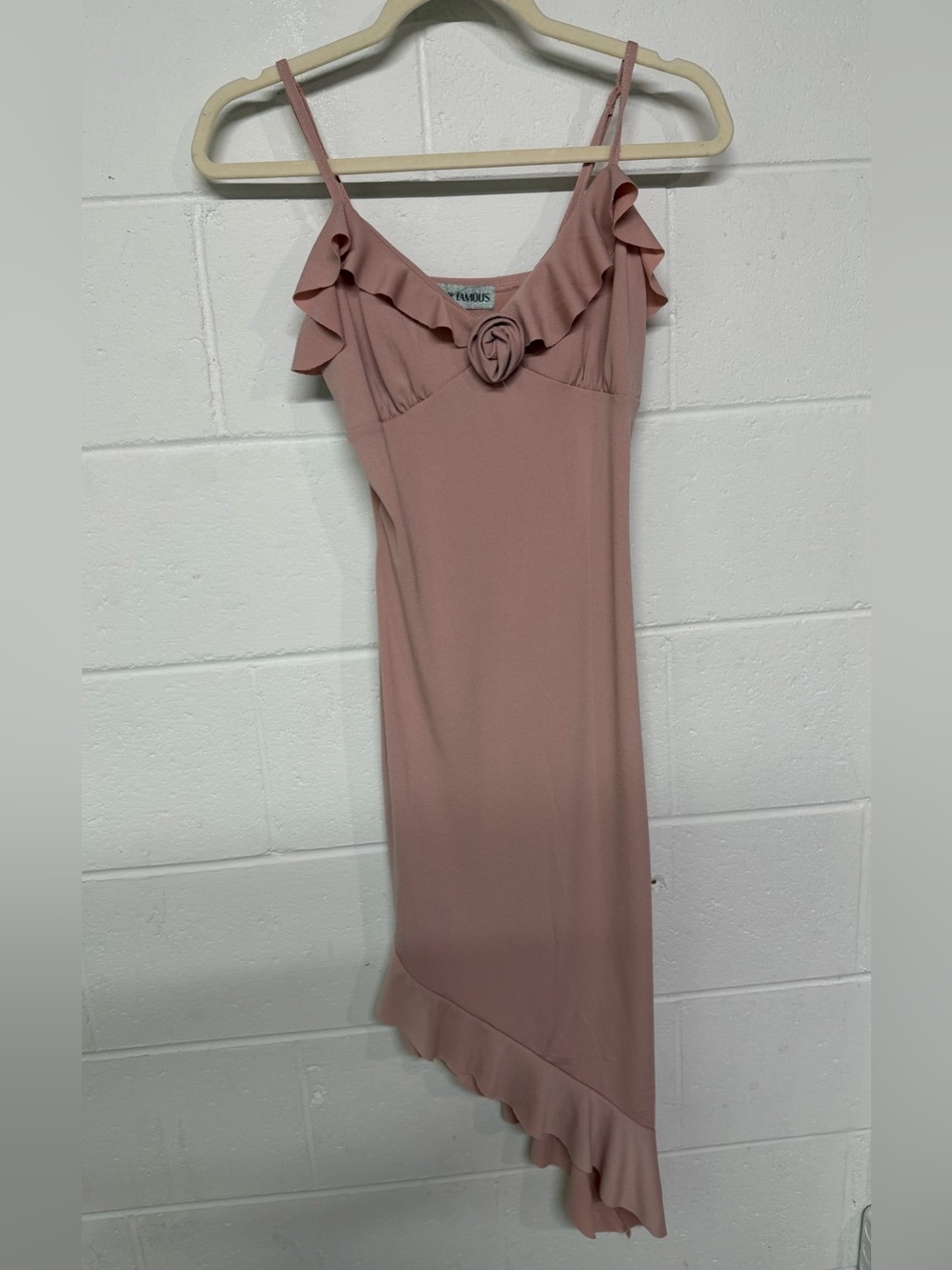 Almost Famous Dusty Rose Asymmetrical Ruffle Slip Dress